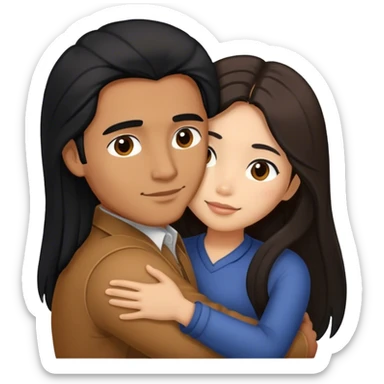 Caramel brown man with long black hair hugging brown hair Filipina sticker