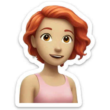 red haired girl next to aquarium sticker