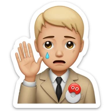 Face with tears holding a button saying its time for the world to end sticker