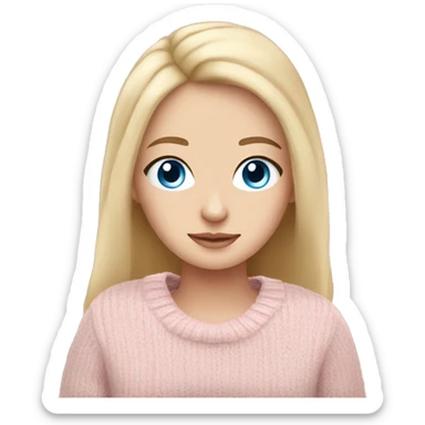 Pretty blue eyed white girl with light pink sweater reading cozy sticker