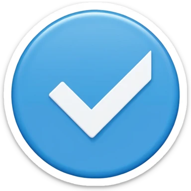 Create a high quality 2D emoji-style verification badge similar to Facebook/Meta style.
Flat design, clean smooth edges, bold and crisp colors, no gradients or minimal gradient only for polish.
A blue circular badge with a white check mark inside. Simple, vector-like, high resolution.
 sticker