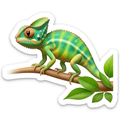 cinematic cute-smiling baby chameleon-realistic emoji,-blending-with-vibrant-greenery.-detailed-scales-in-shifting-colors,-showing-the-chameleon’s-ability-to-camouflage.-soft-natural-light-highlights-its-texture.-light-background, zoomed into its face sticker