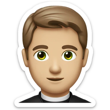 Head and shoulders of a catholic priest with brown hair and green eyes sticker
