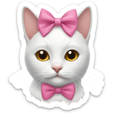a white cat with a pink bow sticker