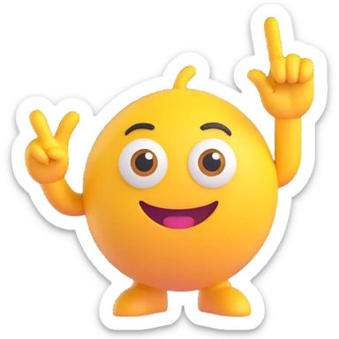 A yellow round emoji character with big eyes and a confident smile, clearly pointing both index fingers at itself. Strong “ME!” expression. Bold cartoon style, isolated on white sticker