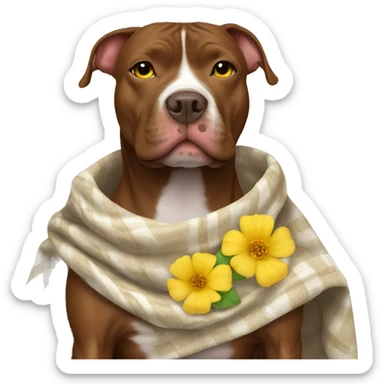 Brown pitbull with white stomach with yellow flower blanket sticker