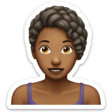 woman pushing hair behind ear, biting her lip, and looking down sticker