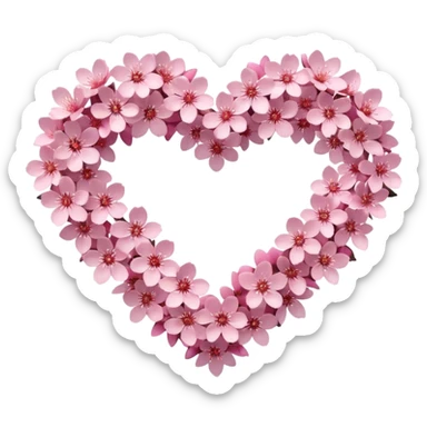 shape of a heart made of tiny glittering pink sakura flowers sticker