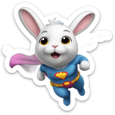 A superhero bunny flying thought the sky sticker