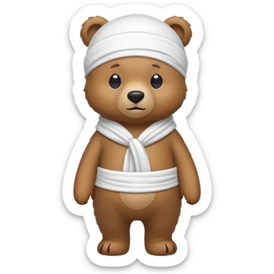Full-body standing brown bear wearing a white durag on its head, cute emoji style sticker