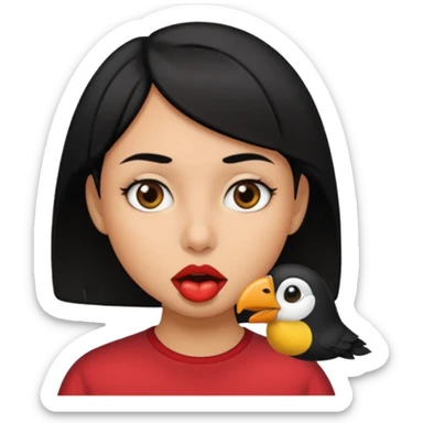 Niña con pelo corto negro con un pico en la boca  sticker