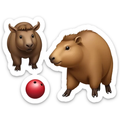 The capybara is playing bowling with a bison. sticker