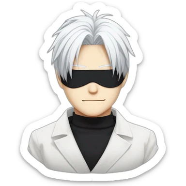 gojo satoru from jujutsu kaisen with white hair and black blindfold in his eyes sticker