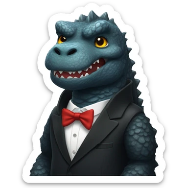 Godzilla in a tuxedo sticker