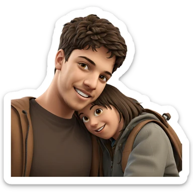 smiling boy in brown jacket sticker