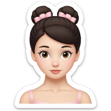 white girl with one ballet bun, dark hair,  sticker