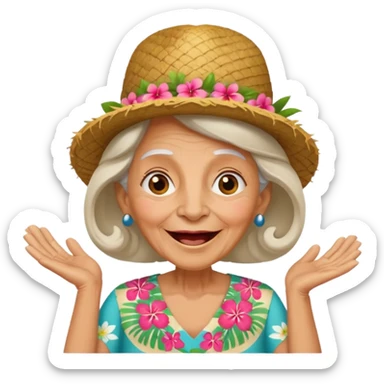 excited old woman wear Hawaii's hat version sticker