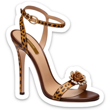 Realistic isolated, Dolce & Gabbana Brown Leopard Crystal Roses Sandals Shoes, side view  sticker