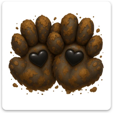 Make the two black puppy paws look muddy, keep the black heart around them and original style (original style slug: emoji) sticker