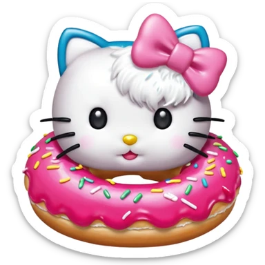hello kitty taking a bite of a donut sticker