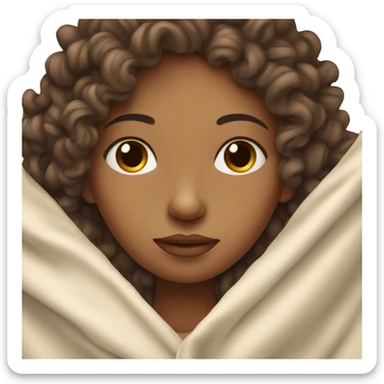 girl white inside a blanket sipping coffee eyes closed Hair curly brown sticker
