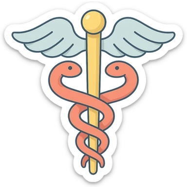 classic caduceus symbol, 2D isometric style, soft rounded shapes, clean contours, pastel palette, detailed shadows and highlights, modern illustration, transparent background sticker