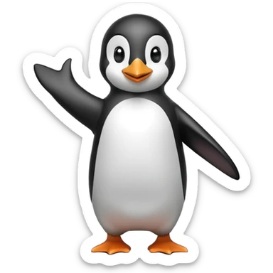 happy penguin waving while jumping sticker