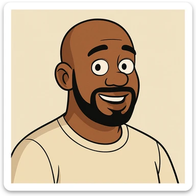 cartoon style portrait of a bald black man with a friendly look sticker