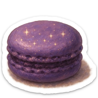 single purple macaron with sparkles, soft painterly textures, enchanting and appetizing, ghibli style sticker