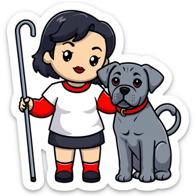 fashionable woman with red lips and black hair with a Cane Corso dog sticker