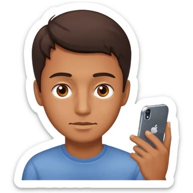 A guy scrolling on this phone, his eyes looking the phone very close sticker