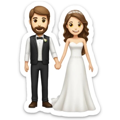 Man with brown hair and beard and woman with brown hair getting married  sticker