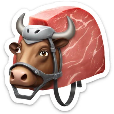 Beef steak wearing a bicycle helmet sticker