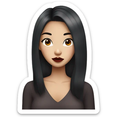 asian girl with dark red midle hair, big lips, long lashes sticker