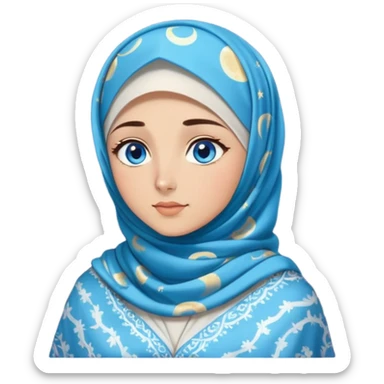 Turkish beautiful finish Konya girl blue eyes with full moon patterned hijab dress and watching the moonlight sky on the ground  sticker