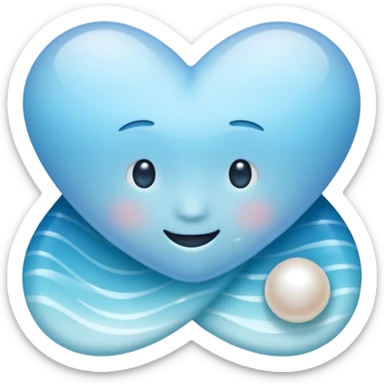 Light blue seashore emoji, pearl texture, soft gradient, smooth curves, glossy finish sticker