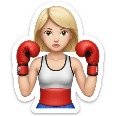 white woman emoji with boxing gloves, standing, ready to fight sticker
