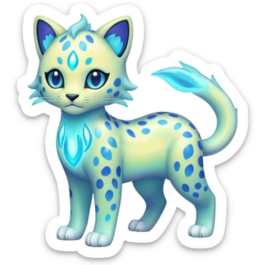 Colorful Iridescent Shiny Pastel Nebulae Glowing Neon Bioluminescent Bright Icy Elemental Pawny Cute Innocent Liepard-Amaura-Litten-Sprigatito-Pokémon-fusion-creature (full body) sticker