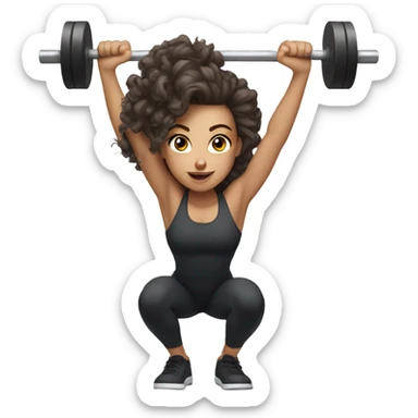 White Curly girl doing squats with barbell sticker