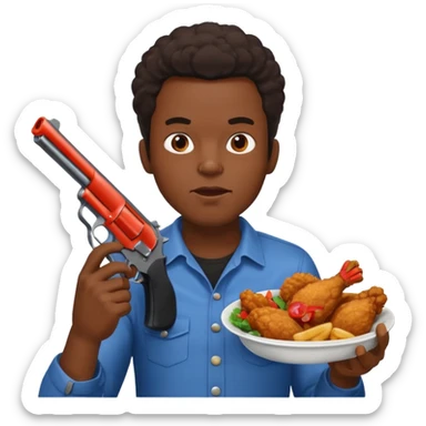 A black guy with fried chicken and a gun sticker