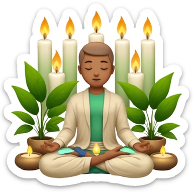 A serene self-care scene with a person meditating, surrounded by candles and plants sticker