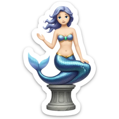 Make a mermaid statue all gray, like of stone and on a pedistal sticker