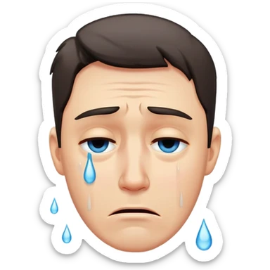 A man with tears streaming down his face, crying with sadness sticker