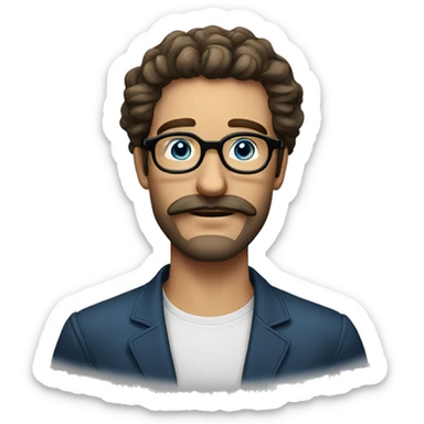 dutch guy with round glasses blue eyes long wavy hair moustache chin beard-circular glasses sticker