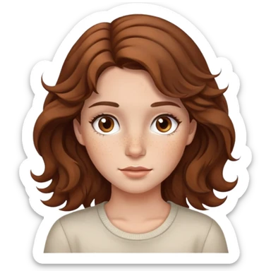 Girl with brown wavy hair, brown eyes and freckles  sticker