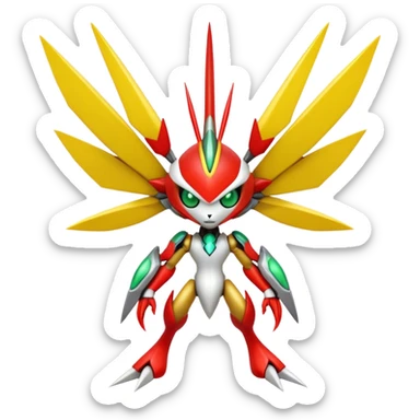Cute Cool Edgy Shiny Futuristic Ethereal Legendary Kartana-Digimon-Scizor-hybrid full body sticker