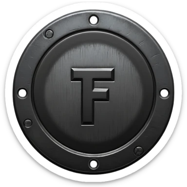 Minimal emoji, gothic metal coin made of black steel, engraved number f at the center, ancient industrial aesthetic, worn metal texture, no glow, no neon, flat emoji design, centered, transparent background sticker