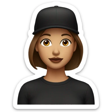 Beautiful woman wearing a black cap and black sweatshirt, big lips, brown straight hair.  sticker