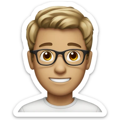 A white, brown-haired boy with glasses sticker