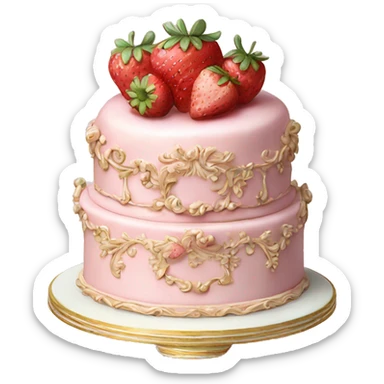 vintage rococo highly detailed pale pink cake with strawberries sticker